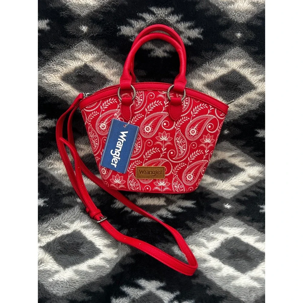Wrangler Red Paisley Canvas Mini‎ Tote Crossbody Bag Western Handbag NEW